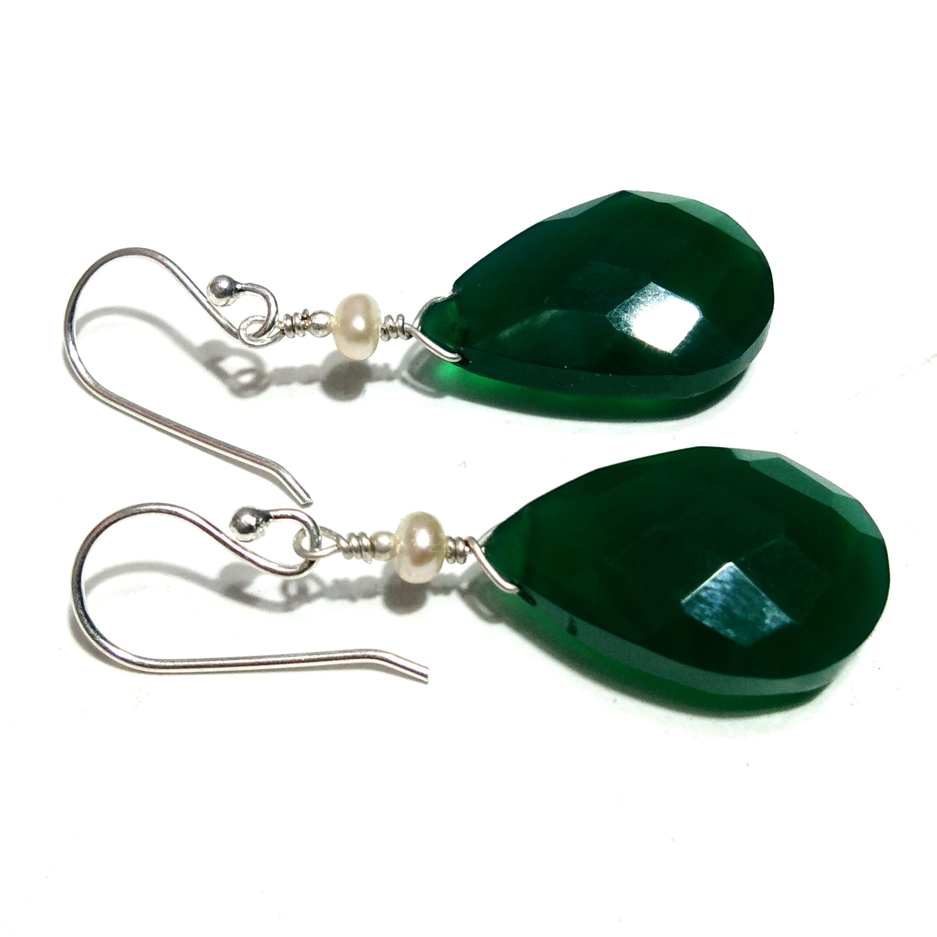 Very Beautiful Nice Earring, Green Onyx & Pearl Earring, 925 Starling Silver Handmade Making Earring, Gemstone Earring Gift For Girls/Women